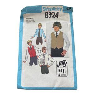70s Simplicity 8324 Pattern Size 10 & 12 Boys and Teen Boys Jiffy Vest & Tie CUT